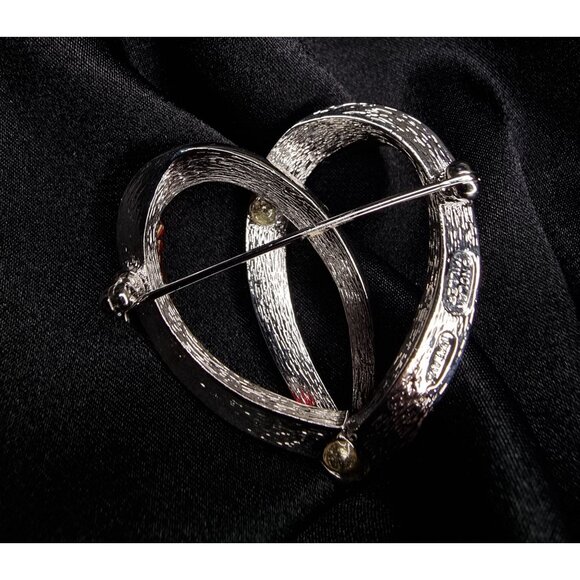 Vintage Nolan Miller Red & Clear Crystal Rhinestone Heart Brooch Pin - Picture 5 of 5